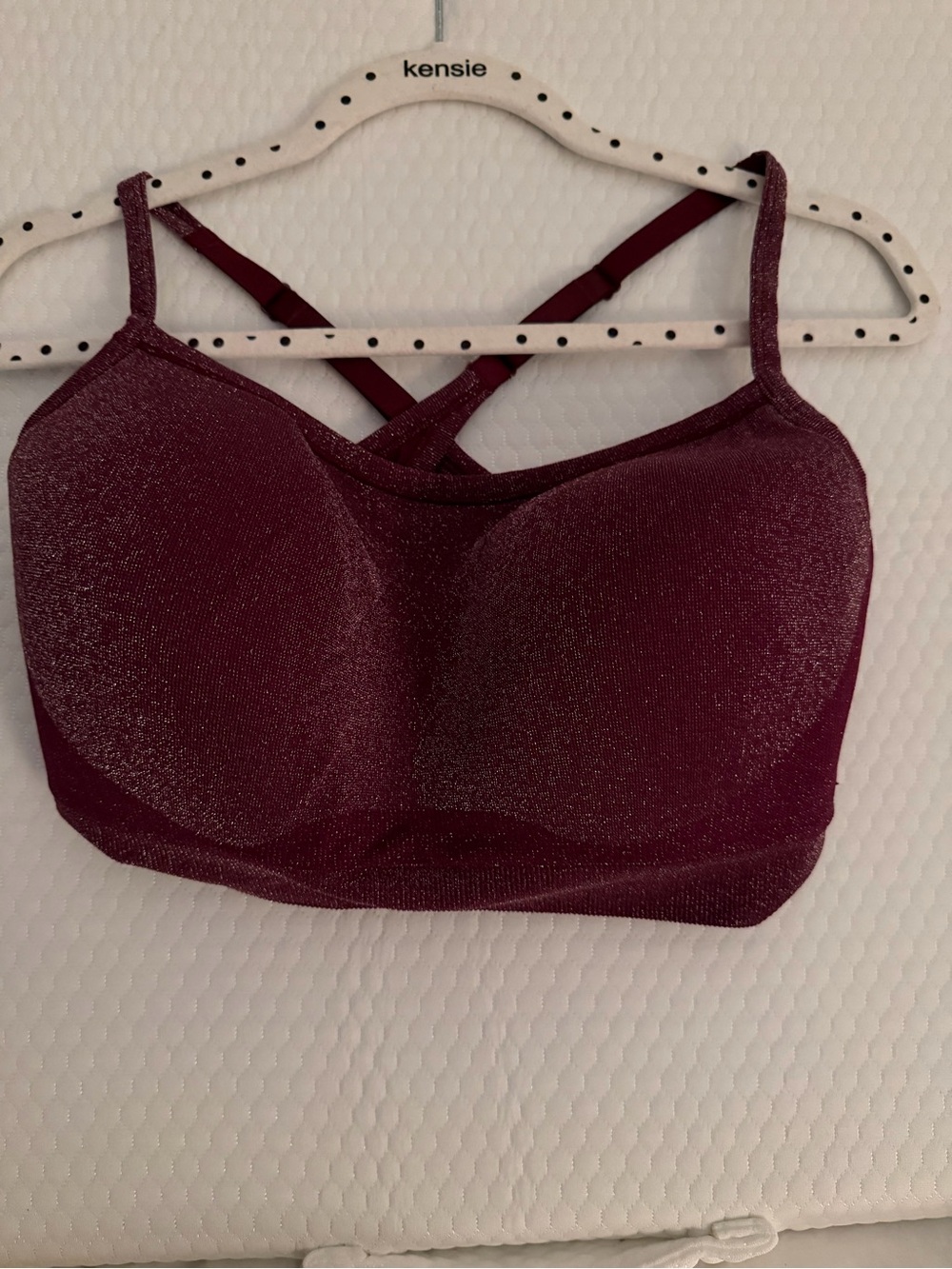 PINK by VS Shimmery Burgundy Sports Bra with Crisscross Back L/DD